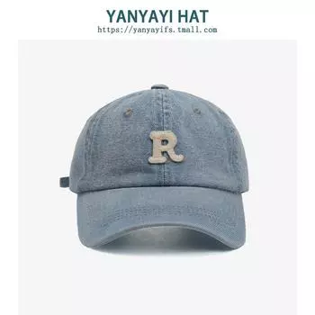 Ins модный бренд интернет знаменитость буква R мягкий верх ковбойская бейсболка детская универсальная летняя солнцезащитная кепка для мужчин adjustable чёрный
