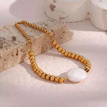 ins модный ретро простой, натуральный пресноводный жемчуг титан сталь покрытый 18-каратным золотом бисер шнурок браслет женский