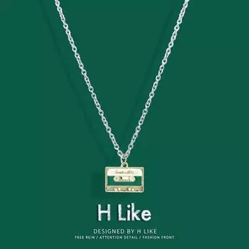 INS Модный стиль Ностальгический кулон в виде кассеты Титановая сталь Ожерелье Carry chain 60cm green tape