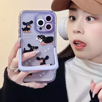 Ins мультфильм фиолетовый собака стенд держатель противоударный милый задняя крышка для Iphone 13 12 11 Promax 14 Pro Max прекрасный чехол для телефона Капа For iphone 12promax