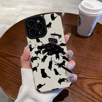 INS мультфильм Lnk Cat силиконовый чехол для телефона для iPhone 12 13 14 15 Pro Max 11 Mini SE X XS XR 7 8 Plus кожаный противоударный полный чехол For iPhone 13