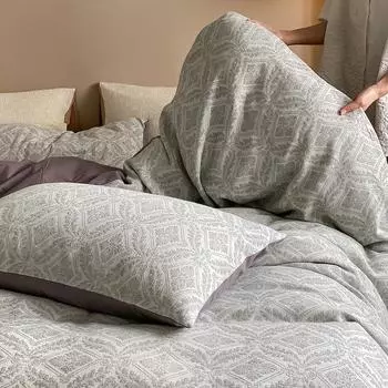 Ins мытый хлопок, жаккардовый серый ретро комплект постельного белья и завтрака из четырех предметов из чистого хлопка, художественные пододеяльники 1.2m bed sheet 3pcs