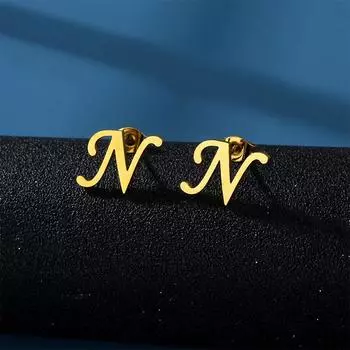 Ins Нержавеющая сталь Lucky AZ 26 Серьги с буквами алфавита Водонепроницаемые золотые серьги-гвоздики Ювелирные изделия Подарочные