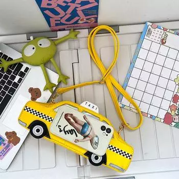 ins новая сумка женская сумка ПУ сумка через плечо интернет знаменитость личность смешной такси лето милая девушка жёлтый