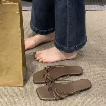 ins new silver sandals black slippers spring and summer flip-flops French retro fairy niche women s shoes 35