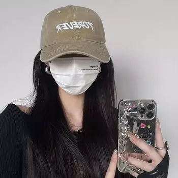 ins new trendy brand letter embroidery soft top baseball cap for men and women versatile make old washed cotton cap showing small face Adjustable