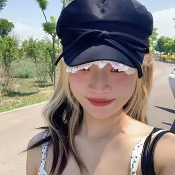 Ins Niche Bow Lace Strap Flat Top Berets Cap Spring and Summer Travel Sweet Universal Sun Protection Retro Newsboy Hats Women 56-58cm серый