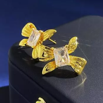 Ins Niche Design — милые и классные серьги-гвоздики с квадратным бантом из циркония для девочек, простые и универсальные золотые серьги для поездок на работу золотой