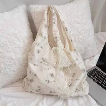 ins ниша большая вместительная сумка через плечо тюль вышитая женская сумка подмышкой для поездок на работу портативная холщовая сумка