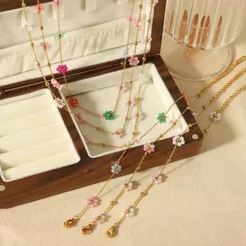 ins niche minimalist design 18K gold stainless steel cute color flower jewelry set fashionable