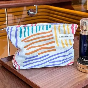 Инс, Ниша, Вельвет, Контрастные полоски, Косметичка, Портативный, Дорожная сумка, Сумка для хранения, Сумка для туалетных принадлежностей
