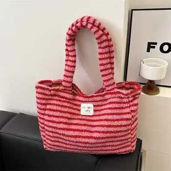 ins нишевая текстура плюшевая сумка 2024 весна новая большая вместительная сумка-тоут иностранный газ пух сумка через плечо розовый