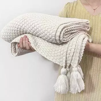 Ins Nordic Tassel Knit Wool Blanket для сна на диване и в офисе 45*45 Cushion Cover (No Insert) серый