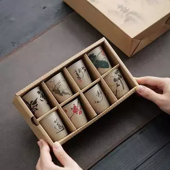 INS новая грубая керамическая чашка для чая в китайском стиле, высококачественная чашка для чая в старинном стиле, персонализированный набор из восьми подарочных коробок 45ml