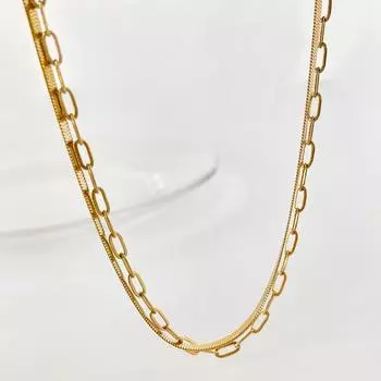 ins новая модная универсальная цепочка на ключицу, длинная цепочка в форме лезвия, двухслойное ожерелье из титановой стали и 18-каратного золота для женщин