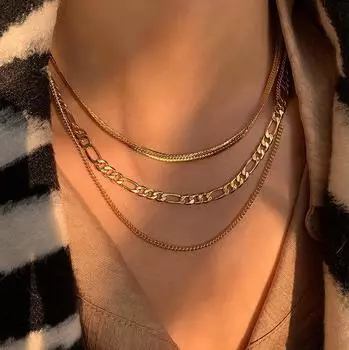 ins новое двухслойное ожерелье Figaro с боковой цепочкой, модная универсальная цепочка на ключицу из титановой стали с покрытием из 18-каратного золота золотой