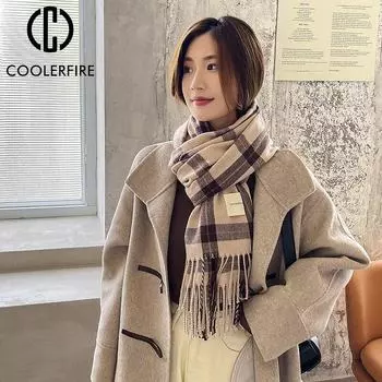 Ins новый клетчатый шарф женский осенне-зимний модный сохраняющий тепло вариант кашемировой теплой шали с кисточками студенческий шейный шарф AD2166 One Size коричневый