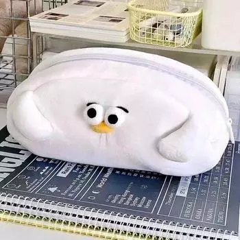 Ins Очаровательный плюшевый пенал с белой чайкой, милый большой вместительный студенческий мешок для ручек, органайзер для канцелярских принадлежностей Kawaii, школьные принадлежности белый