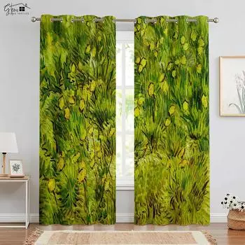 Ins Oil Painting Curtains Nordic Pastoral Scenery Fairy Tale Town Bedroom Living Room Study Printed Decorative Curtains 2PCS W50xH130(CM)x2PCS&Grommet Top
