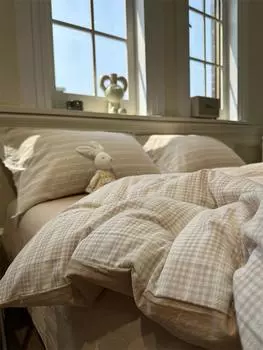 Ins, окрашенный в пряже, стираный хлопок, абрикос, жаккардовый комплект для кровати с сердечками для девочек, комплект из четырех предметов, хлопковое пододеяльник из трех предметов 1.2m bed sheet 3pcs