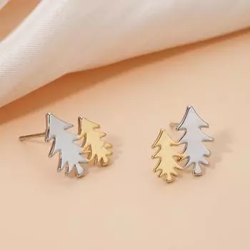 ins original small fresh pine earrings Korean version hip hop wind electroplated stud earrings leaf niche asymmetrical earrings