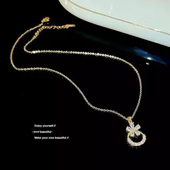 Ins ожерелье из циркония с лепестками, женская нишевая роскошная модная цепочка для свитера, цепочка на шею, чувственная цепочка на ключицу, популярные аксессуары.