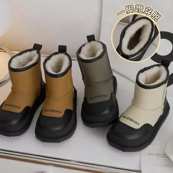 ins Париж ветер дети зимние сапоги осень и зима мальчики и девочки густые волосы теплые одна педаль 26 молочный белый