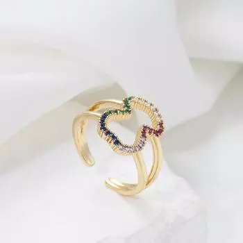 ins personalized hollow ring female inlaid zircon colored diamond pastoral ring Internet celebrity light luxury fashion ring jewelry Opening adjustable