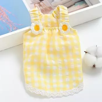 INS Pet Cat Dog Clothing Small Puppy Teddy Bigbear Flower Plaid Suspender Vest S