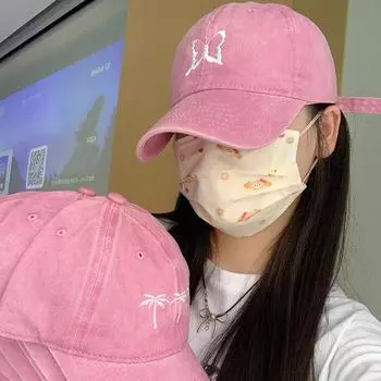 ins~ Коллекция розовых кепок, женская летняя универсальная шляпа от солнца из выстиранного хлопка с трехмерной вышивкой, бейсболка от солнца Tide M56-58cm