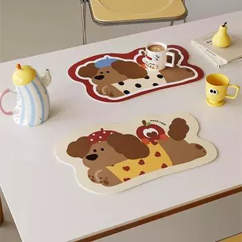 Ins Placemat Кожаный подстаканник Подносы Кухонный коврик Kawaii Dog Обеденный стол Изоляционный коврик Водонепроницаемый Обеденный стол 30X40cm