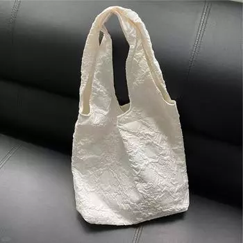 ins плиссированная тисненая художественная белая сумка через плечо с большой вместимостью, универсальная, трехмерная, холщовая сумка, школьный рюкзак для школьников белый