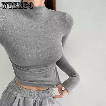 Ins Плиссированные трикотажные рубашки Ins с высоким воротником, женские эластичные тонкие тонкие короткие джемперы с длинными рукавами внутри S белый