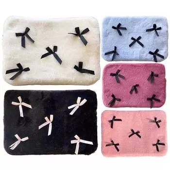 INS плюшевый розовый чехол для ноутбука с бантом, противоударная защитная сумка для компьютера 11/13/15 дюймов, женская пушистая сумка для хранения планшета rose red S