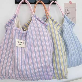 ins Полосатая холщовая сумка женская большая вместимость студенческая дорожная легкая рабочая сумка через плечо