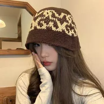 Ins Популярные жаккардовые панамы для женщин, весна и осень, уличная мода, универсальные повседневные, для показа на виду, маленькие вязаные мужские шапки 56-58cm кофейный