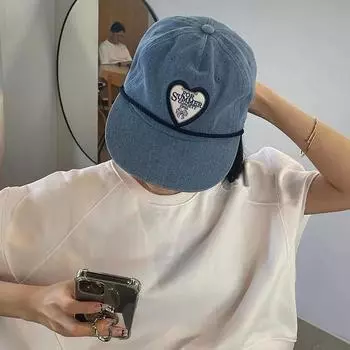 Ins Популярные женские кепки с вышивкой Love Retro Denim Blue, весенние и летние дорожные универсальные солнцезащитные бейсболки для мужчин 56-58cm чёрный