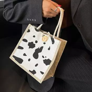 ins портативный льняной мешок бенто женская мода выходной холст сумка для риса офисный работник день маленькая сумка