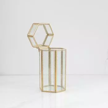 Ins Прозрачный стеклянный контейнер для хранения косметических кистей Пылезащитный жемчужный карандаш для бровей Beauty Box Домашнее украшение