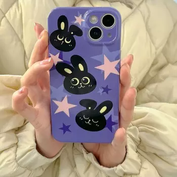 Ins Purple Stars Bunny 2023 ПК Жесткий чехол для Iphone 13 12 Promax 14 Pro Max 11 противоударный милый мультяшный чехол для телефона в виде ракушки For iphone 12pro
