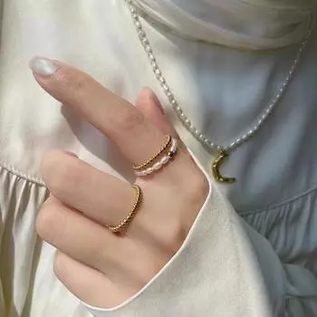 ins японская и корейская мода ниша личность простая геометрическая круглая бусина указательный палец одинарное кольцо титан сталь позолоченное кольцо мода No. 6 золотой