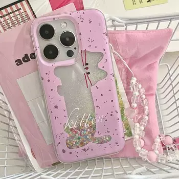 Ins Quicksand Cat розовый Imd милый мультяшный блестящий блестящий чехол для телефона для Iphone 11 12 Promax 14 Pro Max 13promax задняя крышка Капа For iphone 14promax