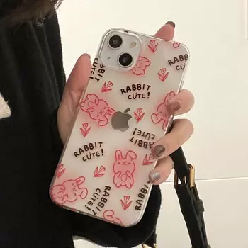 Ins Rabbit Capa для Iphone 13 Promax 14 Pro Max 11 12, мягкий силиконовый чехол с милым мультяшным кроликом, чехол с цветком for iphone 11