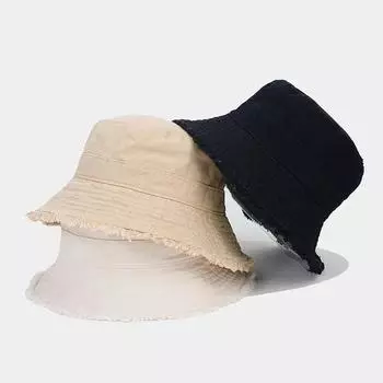 Ins Raw Bucket hat Женская японская литература и искусство Солнцезащитный козырек Солнцезащитная шляпа Маска Корейская мода Splice Универсальная шляпа Basin Hat чёрный