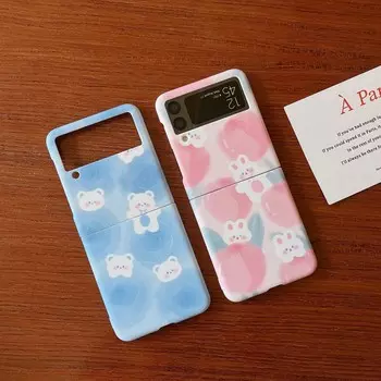 Ins рельеф пара медведь кролик роза тюльпаны милый мультяшный чехол для Samsung Galaxy Flip 3 4 Z Flip3 Flip4 чехол для телефона For Samsung Z Flip 3
