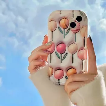 Ins Relif 3d тюльпаны мультяшный цветок милый противоударный нескользящий чехол для телефона для Iphone 13 11 12 Promax 14 Pro Max задняя крышка For iphone 14