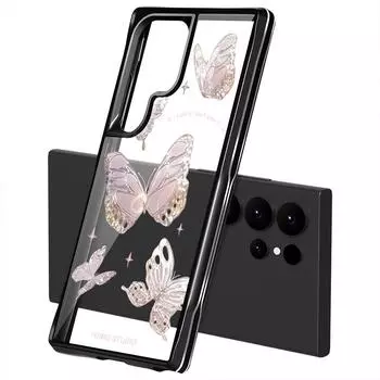 Чехол Ins Retro Butterfly Soft Edges для телефона Samsung S25 S24 S23 Ultra Plus A55 A54 A35 A34 A25 A15 5g, противоударный, цветочный, акриловый, бампер, задняя крышка Samsung S24 розовый