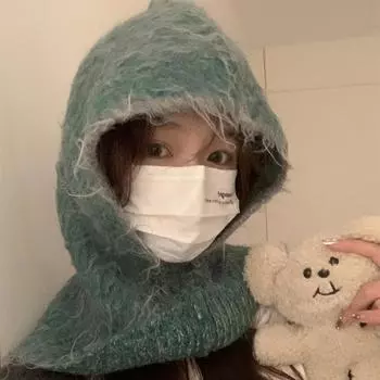 Ins Retro Plush Balaclava Hats Women Autumn and Winter Warm Scarf Integrated Wool Blended Ear Protector Knitted Beanies Cap 56-58cm бежевый