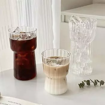 Ins Ripple Glass Cup Термостойкий стакан Посуда для напитков Холодное молоко Кофейные чашки Кружка Домашняя стеклянная посуда Для коктейлей Пива Газировки Сока 301-400ml