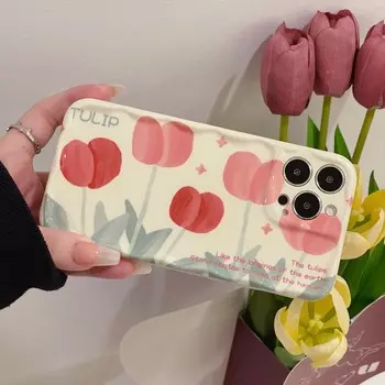 Ins Розовые Тюльпаны Цветок Мультфильм Волнистый Нескользящий Корпус Для Iphone 13 11 12 Promax 14 Pro Max Противоударный Милый Чехол Для Телефона For iphone 13pro